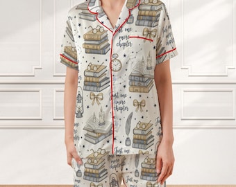 Satin Book Lover Pajamas: Just One More Chapter PJs, Literary Sleepwear Set