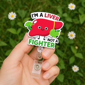 Bobine de badge Je suis un foie, pas un combattant, clip d'identification médicale drôle, joli cadeau de jeu de mots pour orgue, porte-badge infirmière médecin nutritionniste