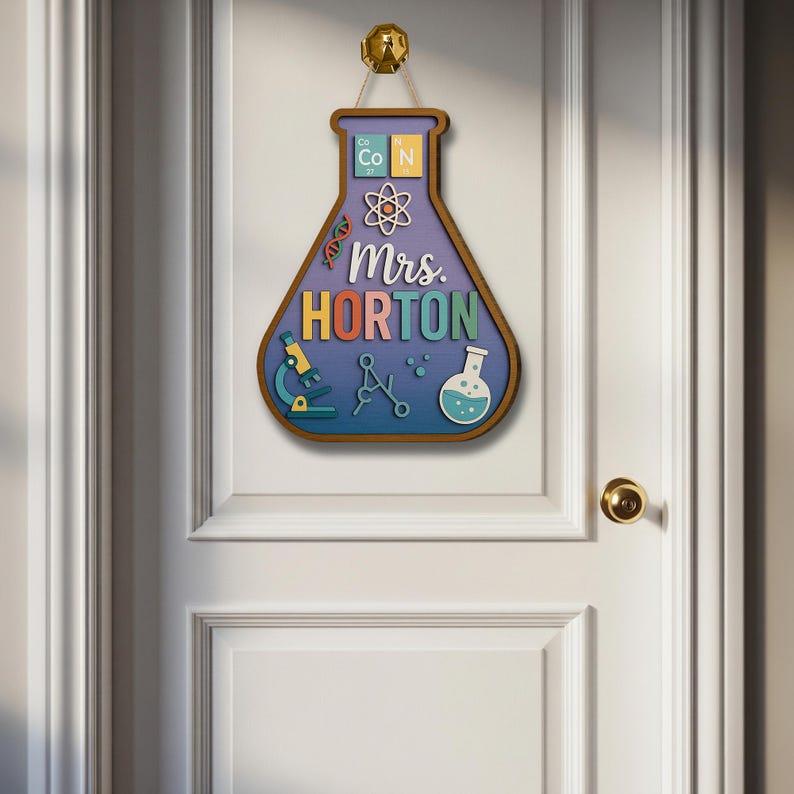 Personalized Science Teacher Door Sign: 3D Beaker STEM Classroom Decor ...