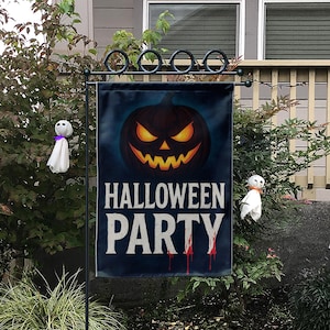 Halloween Party Garden Flag, Scary Pumpkin Jack O Lantern Yard Decor, Spooky Outdoor Banner, Haunted House Party Decoration
