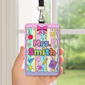Colorful Teacher ID Badge, Personalized Rainbow Name Tag, Cute Classroom Lanyard, Back to School Gift, Custom Badge for Teacher