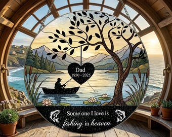 Atrapasueños conmemorativo de pesca, personalizado, homenaje a papá, regalo de condolencia para colgar en la ventana