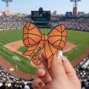 Personalized Sports Bow Embroidered Patch: Custom Name Baseball Football Soccer Applique