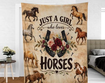 Just A Girl Who Loves Horses Fleece Blanket: Horse Lover Throw, Equestrian Cozy Blanket