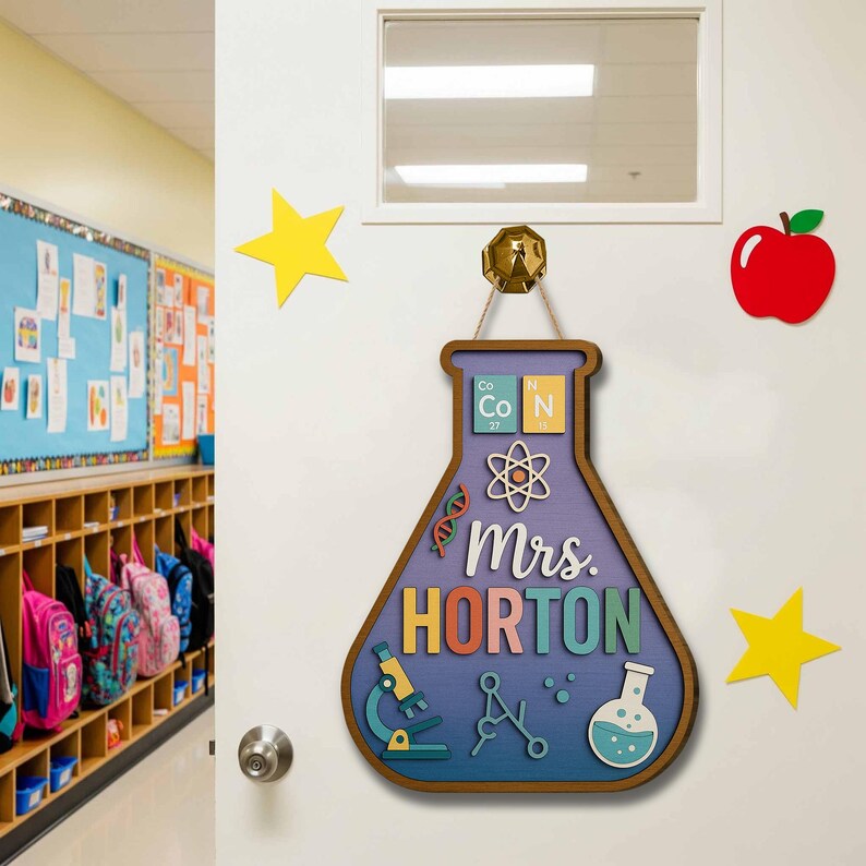 Personalized Science Teacher Door Sign: 3D Beaker STEM Classroom Decor ...