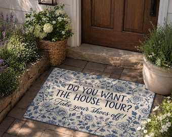 Funny Welcome Doormat Take Your Shoes Off, House Tour Joke Mat, Floral Entry Rug, Front Porch Decor, Housewarming Gift Idea