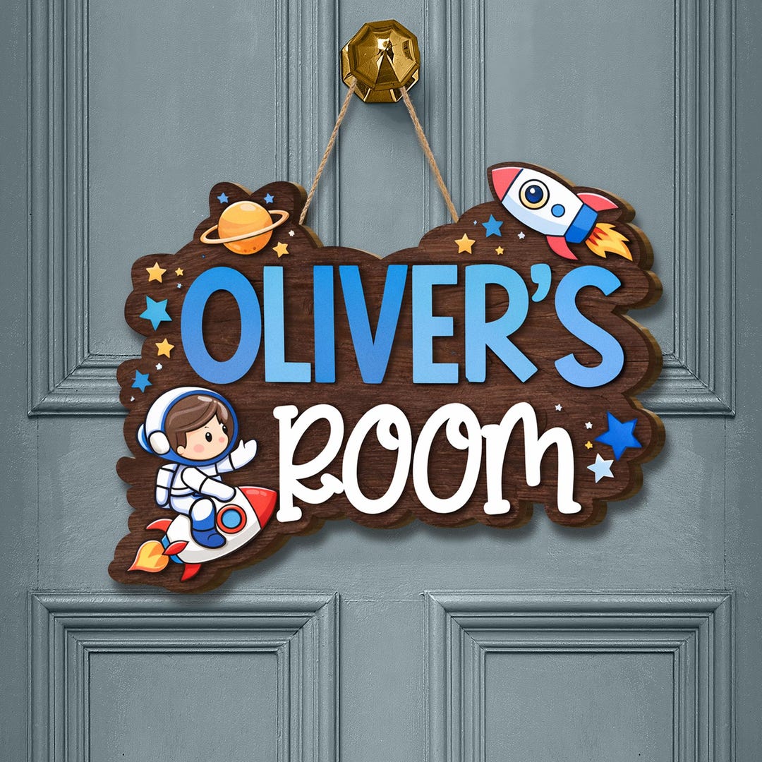 Personalized Kids Room Door Sign: Space Astronaut Name Sign, Custom Boy ...