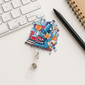 Hologram Science Badge Reel, Lab Microscope ID Clip, Chemistry Badge Holder, STEM Gift, Scientist Accessory, Colorful Science Work Reel