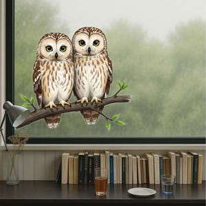 Owl Window Decal, Transparent Vinyl Owl Sticker, Realistic Bird Cling, Forest Animal Decor, Nature Lover Gift, Owl Couple Window Art