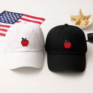 Minimalist Teacher Hat: Red Apple Embroidered Baseball Cap