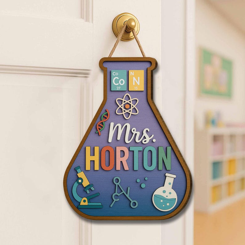 Personalized Science Teacher Door Sign: 3D Beaker STEM Classroom Decor ...