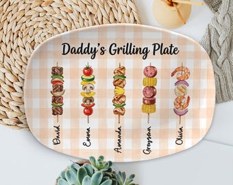Personalized BBQ Platter Daddy Grill Plate Custom Family Names Kitchen Decor