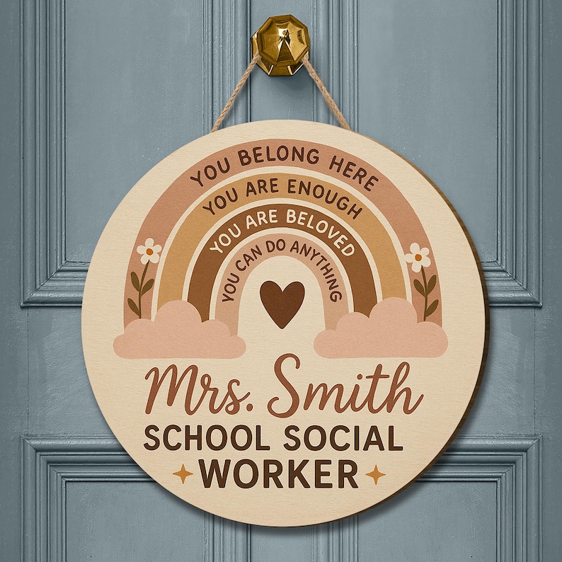 Social Work Welcomesign Personalized Rainbow Social Worker Door Sign: Custom Wood Office Decor ...