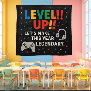 Wandtapijt gamerklas: niveau omhoog, motiverend decor voor docenten