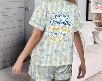Pijama personalizado para fiesta de graduación 2026, conjunto de pijama Lemon Coquette personalizado para estudiantes de último año de secundaria.
