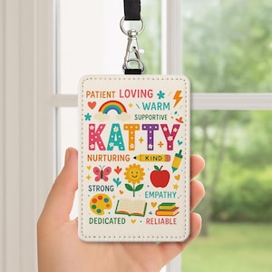 Personalized Teacher Name Badge Holder, Cute Rainbow ID Tag, Custom Lanyard Accessory, Back to School Gift for Educators