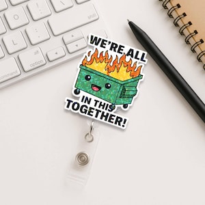 Bobine d'insigne d'incendie de poubelle, porte-badge de travail amusant, cadeau humoristique pour le bureau, accessoire de l'équipe du chaos