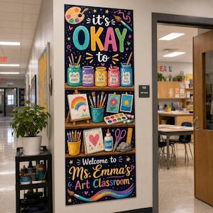 Personalized Teacher Classroom Polyester Linen Tapestry: Custom Motivational Door Banner