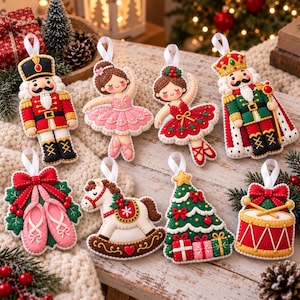 Nutcracker Ballet Felt Ornament: Ballerina, Mouse King, Drum, Rocking Horse Keepsakes