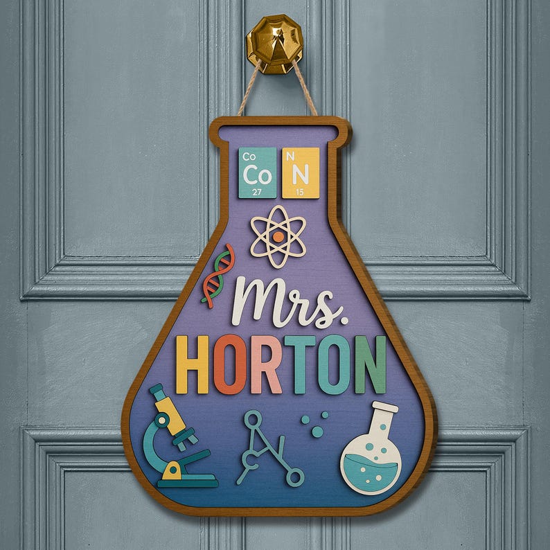 Personalized Science Teacher Door Sign: 3D Beaker STEM Classroom Decor ...