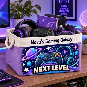 Video Game Storage Basket: Gamer Room Organizer Bin, 4 Styles