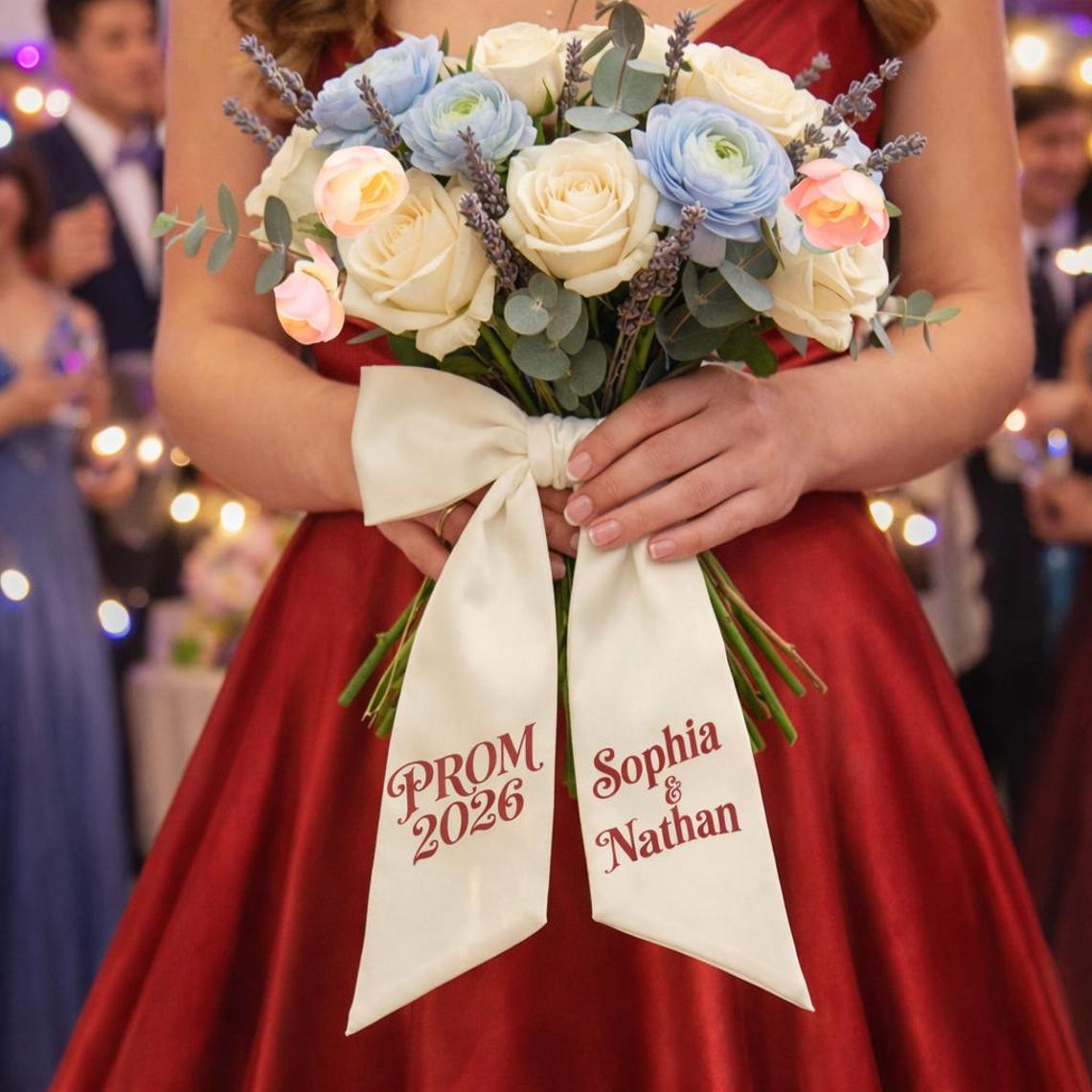 Personalized Prom Bouquet Ribbon, Custom Name Sash, Prom 2026 Flower ...
