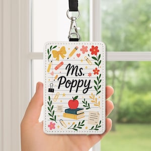 Personalized Teacher Badge Holder, Teacher ID Tag, Cute Floral School Lanyard Card, Custom Teacher Gift for Classroom Use, ID Tag teacher