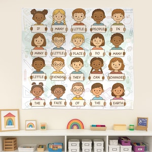 Cute Classroom Quote Tapestry, Kids Holding Signs Wall Art, Teacher Wall Decor, Inspirational Classroom Banner, School Wall Hanging