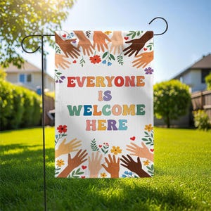 Bandeira de jardim para todos, bandeira de jardim escolar, decoração de casa com mensagem inclusiva, arte para jardim ao ar livre, presente para professores