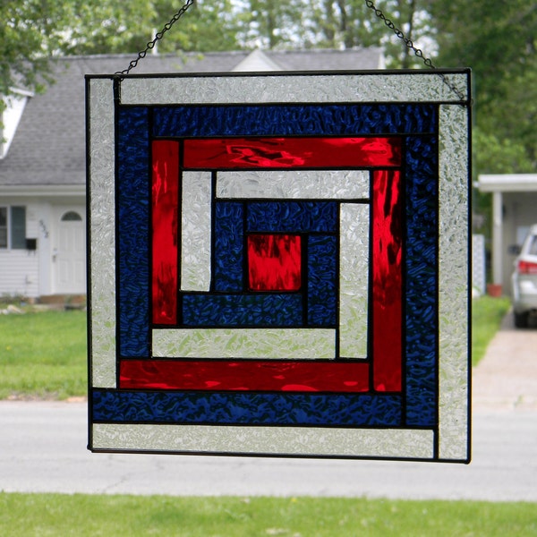 Stained Glass Panel Log Cabin Quilt Block