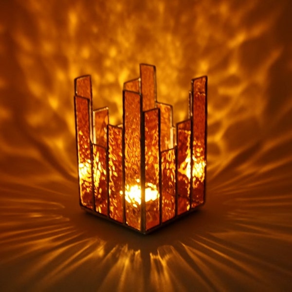 Amber Stained Glass Candle Holder