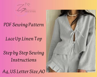 Lace-Up Top Sewing Pattern: Women's Blouse (PDF Download)