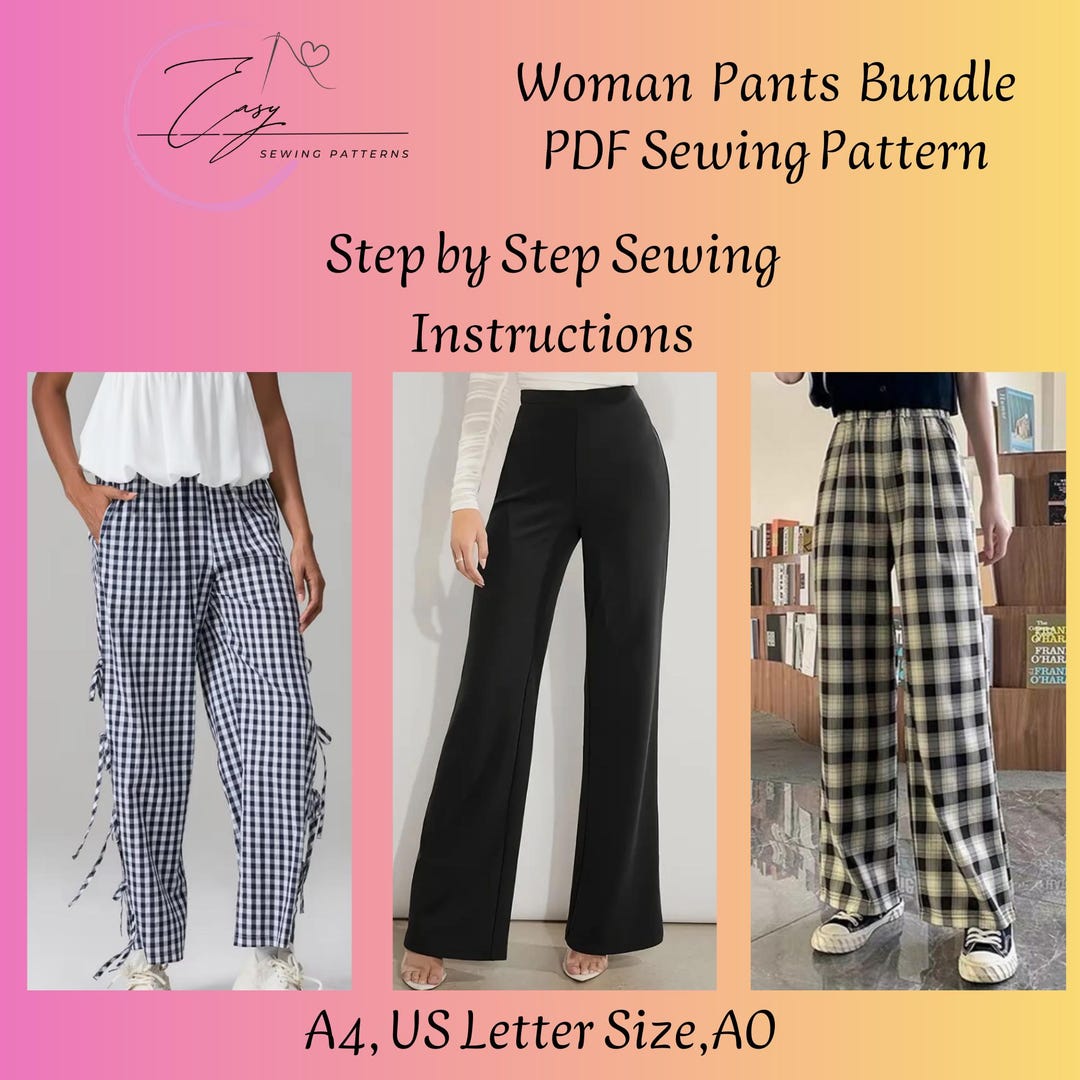 Wide Leg Pants Sewing Pattern Bundle: Easy Trousers (PDF Pattern, XS ...