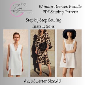 Dress Sewing Bundlepattern, Woman PDF sewing printable pattern, Plus sizes patterns, Sewing Pattern, Linen Dress pattern, Instant Download.