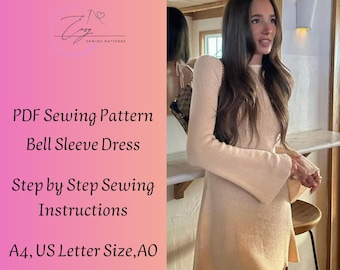 Bell Sleeve Dress Sewing Pattern: Women's Sizes XS-5XL (PDF Pattern)