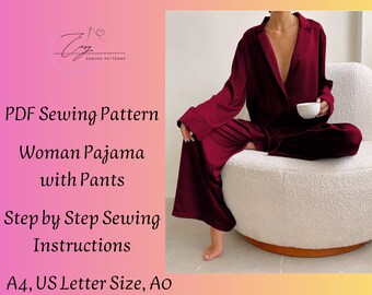 Women's Pajama Sewing Pattern: Blouse and Pants (PDF Pattern)