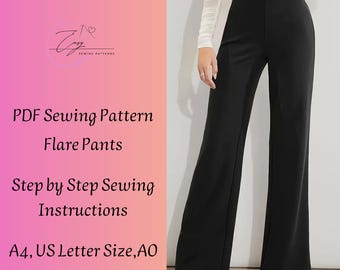 Flare Pants Sewing Pattern: Women's Wide Leg Trousers (PDF Pattern)