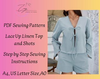 Lace Up Top and Shorts Sewing Pattern: Women's Sizes XS-5XL (PDF Pattern)