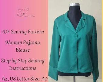 Woman's Pajama Blouse Sewing Pattern: XS-5XL (PDF Pattern)