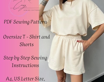 Oversize T-Shirt and Shorts Sewing Pattern: Women's Sizes XS-3XL (PDF Pattern)
