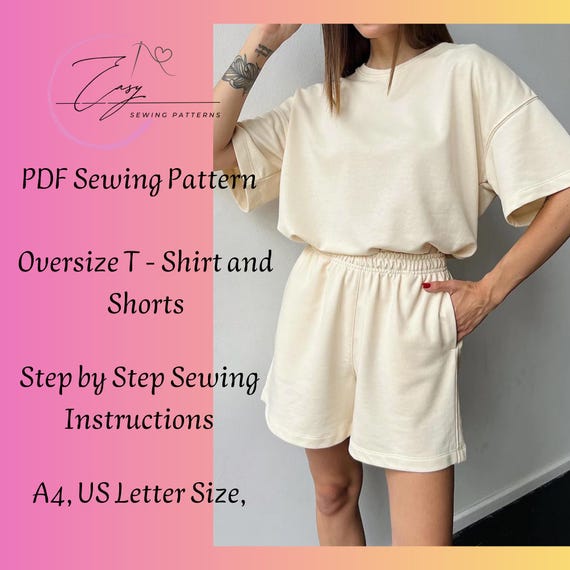 Oversize T-Shirt and Shorts Sewing Pattern: Women's Sizes XS-3XL (PDF Pattern)