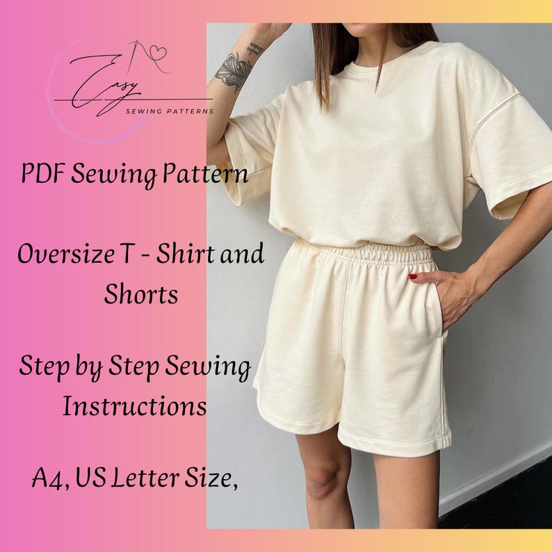 Oversize T-Shirt and Shorts Sewing Pattern: Women's Sizes XS-3XL (PDF Pattern) image 1