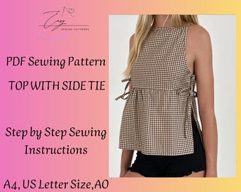 Boho Side Tie Shirt Sewing Pattern: Women's Sizes XS-5XL (PDF Pattern)