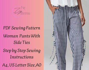 Hose mit Krawatten Schnittmuster: Frauen druckbare PDF (XS-5XL)