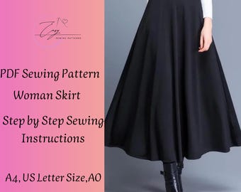 Woman's Long Silk Skirt Sewing Pattern: Plus Sizes (PDF Pattern)