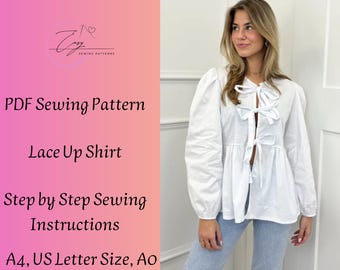 Boho Front Tie Shirt Sewing Pattern: Women's Sizes XS-5XL (PDF Download)