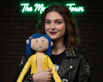 Coraline plush doll handmade with yellow raincoat for Coraline fans