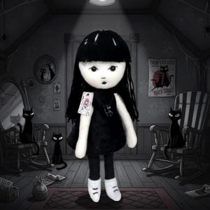 Emily the Strange plush doll handmade for goth girls