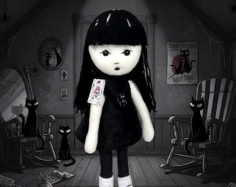 Emily the Strange plush doll handmade for goth girls