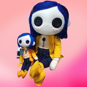 Giant Coraline plush doll handmade with button eyes